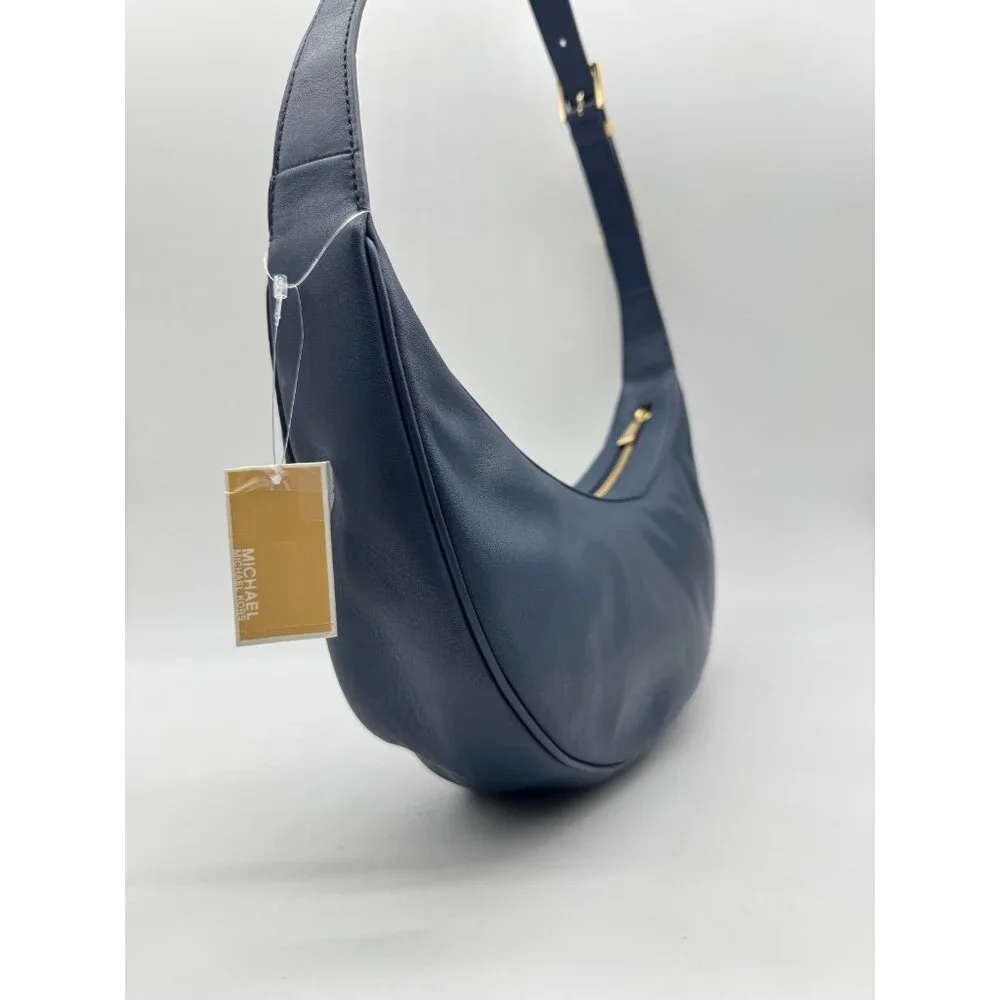 MICHAEL KORS Avra leather crescent sling shoulder bag- Navy